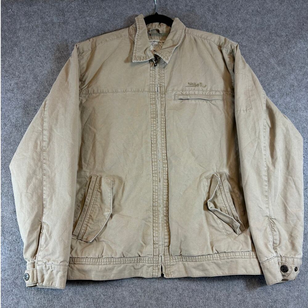 Quiksilver Jacket Men Medium Beige Canvas Fleece Lined Full Zip Workwear Outdoor